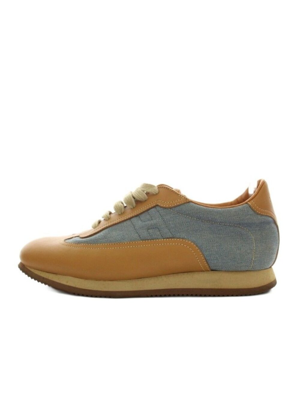 Hermes Quick Sneakers Denim Leather Brown Blue